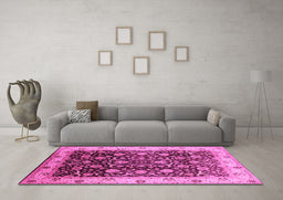 Machine Washable Oriental Pink Industrial Rug in a Living Room, wshurb659pnk