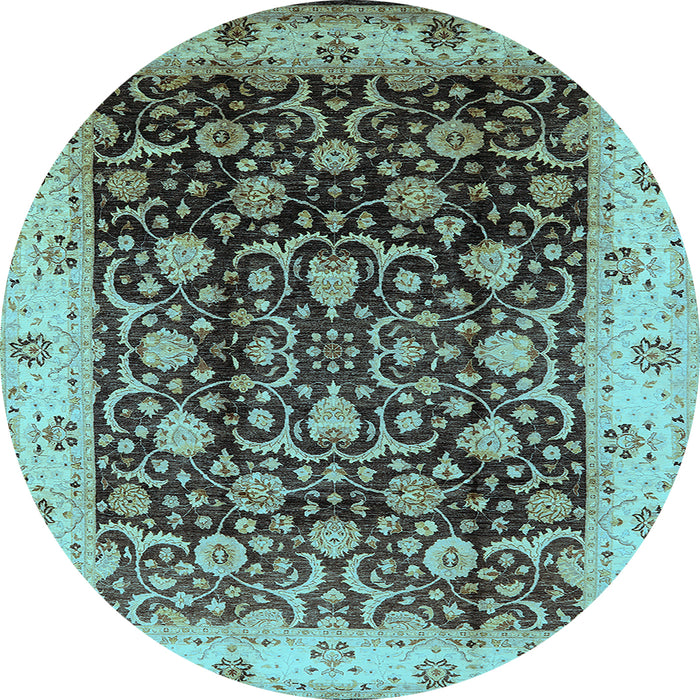 Round Machine Washable Oriental Light Blue Industrial Rug, wshurb659lblu