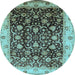 Round Machine Washable Oriental Light Blue Industrial Rug, wshurb659lblu