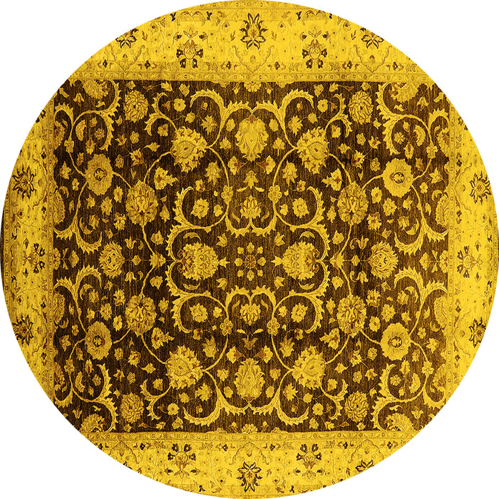 Round Machine Washable Oriental Yellow Industrial Rug, wshurb659yw