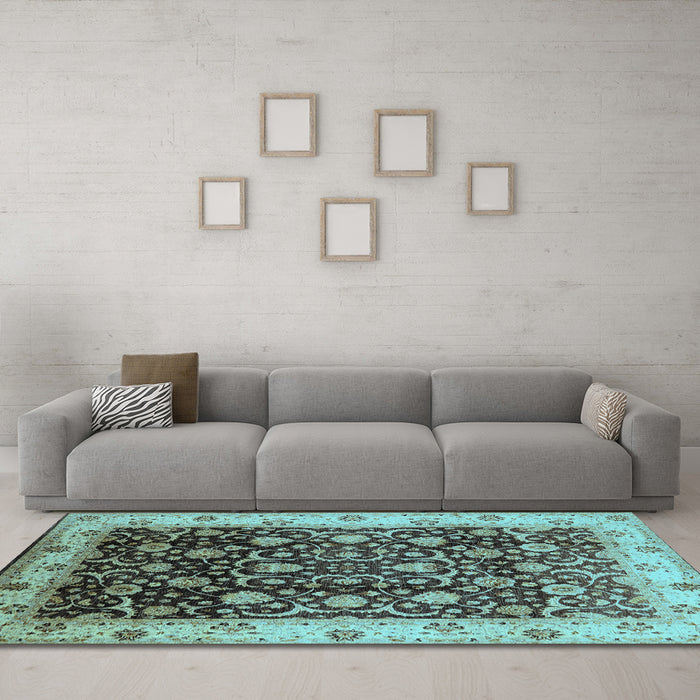 Machine Washable Oriental Light Blue Industrial Rug in a Living Room, wshurb659lblu