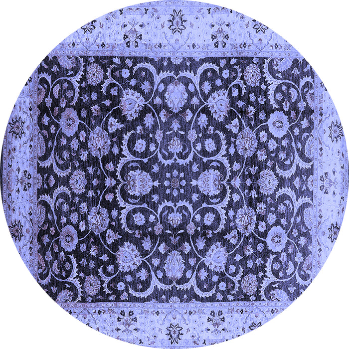 Round Machine Washable Oriental Blue Industrial Rug, wshurb659blu