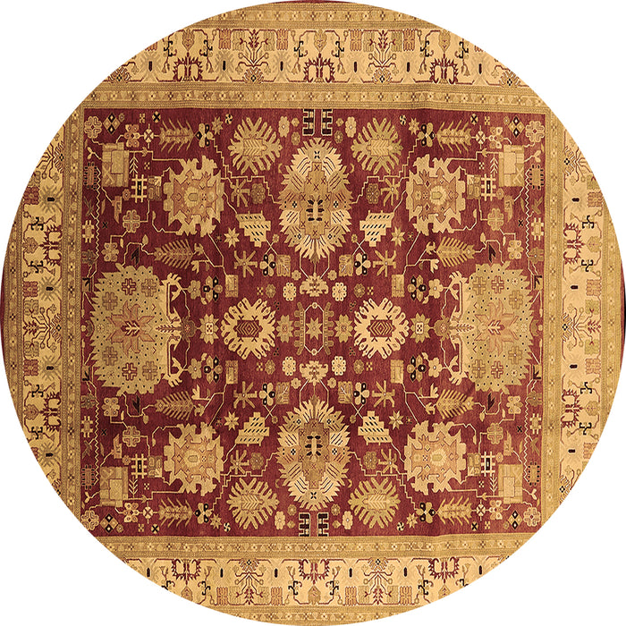 Round Machine Washable Oriental Brown Industrial Rug, wshurb660brn