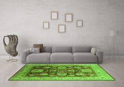 Machine Washable Oriental Green Industrial Area Rugs in a Living Room,, wshurb660grn