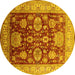 Round Machine Washable Oriental Yellow Industrial Rug, wshurb660yw