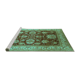 Sideview of Machine Washable Oriental Turquoise Industrial Area Rugs, wshurb660turq
