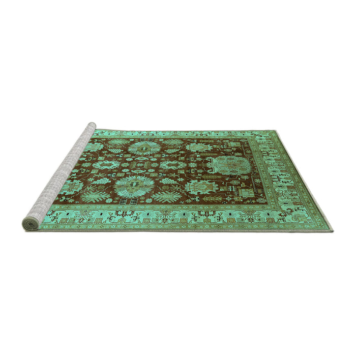 Sideview of Machine Washable Oriental Turquoise Industrial Area Rugs, wshurb660turq