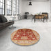 Round Mid-Century Modern Brown Sand Brown Oriental Rug in a Office, urb660