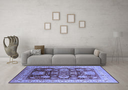 Machine Washable Oriental Blue Industrial Rug in a Living Room, wshurb660blu