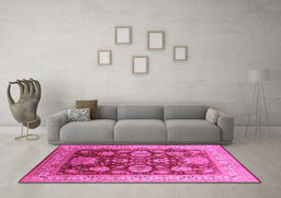 Machine Washable Oriental Pink Industrial Rug in a Living Room, wshurb660pnk