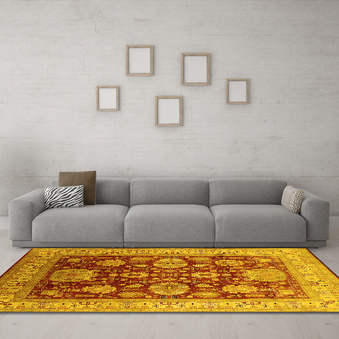 Machine Washable Oriental Yellow Industrial Rug in a Living Room, wshurb660yw