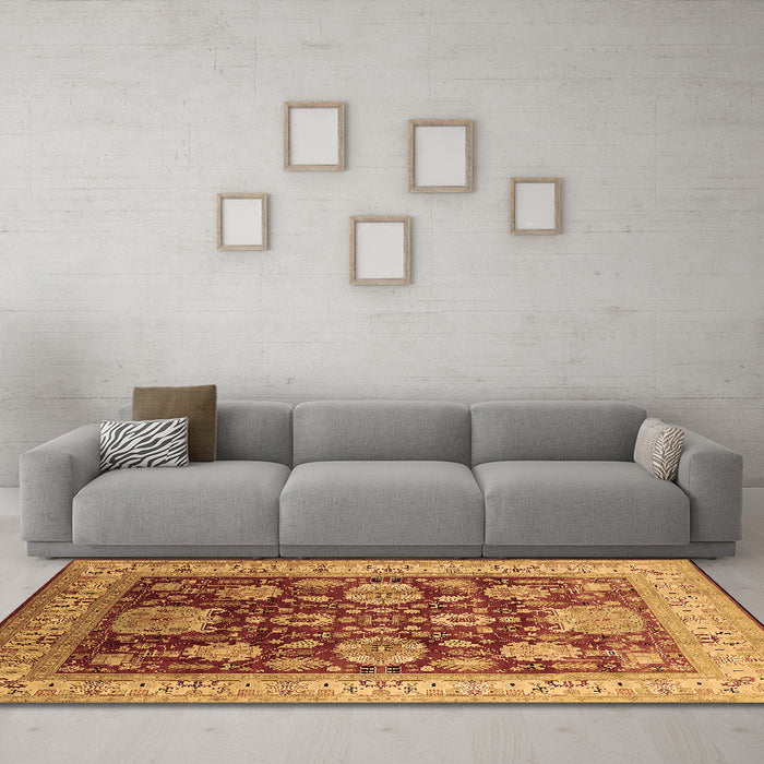 Machine Washable Oriental Brown Industrial Rug in a Living Room,, wshurb660brn