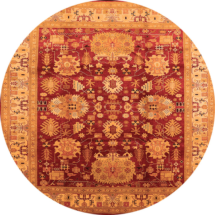 Round Machine Washable Oriental Orange Industrial Area Rugs, wshurb660org