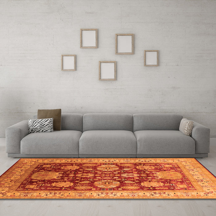 Machine Washable Oriental Orange Industrial Area Rugs in a Living Room, wshurb660org