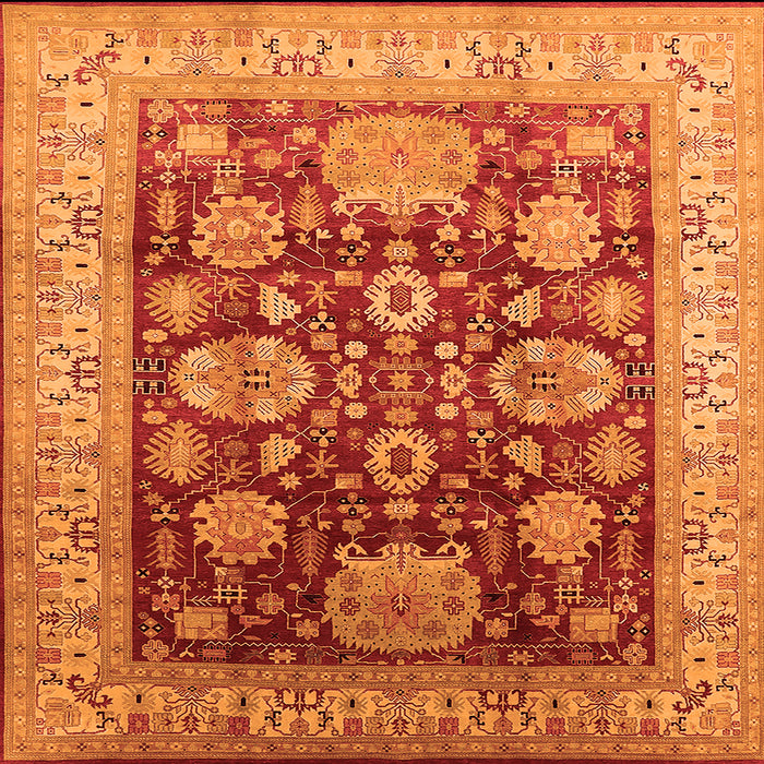 Square Machine Washable Oriental Orange Industrial Area Rugs, wshurb660org