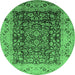 Round Machine Washable Oriental Emerald Green Industrial Area Rugs, wshurb661emgrn