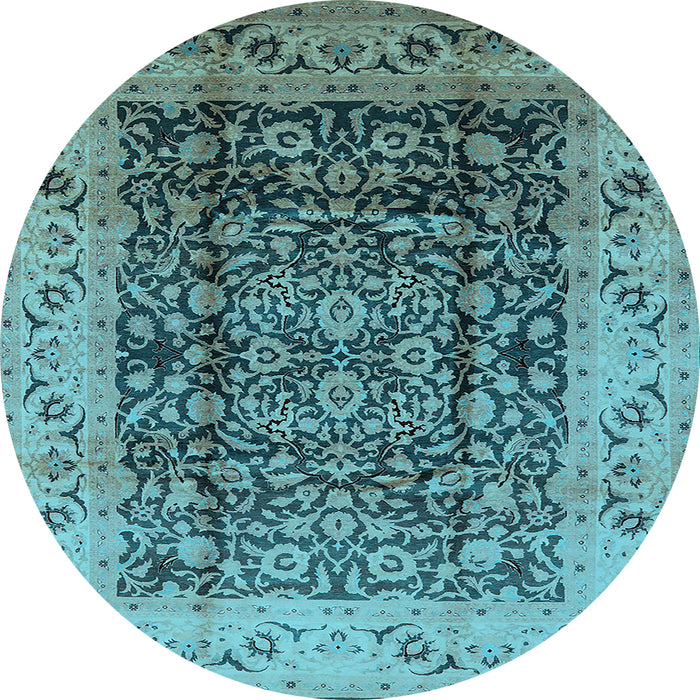 Round Machine Washable Oriental Light Blue Industrial Rug, wshurb661lblu