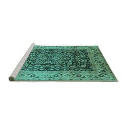 Sideview of Machine Washable Oriental Turquoise Industrial Area Rugs, wshurb661turq