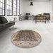 Round Machine Washable Industrial Modern Coffee Brown Rug in a Office, wshurb661