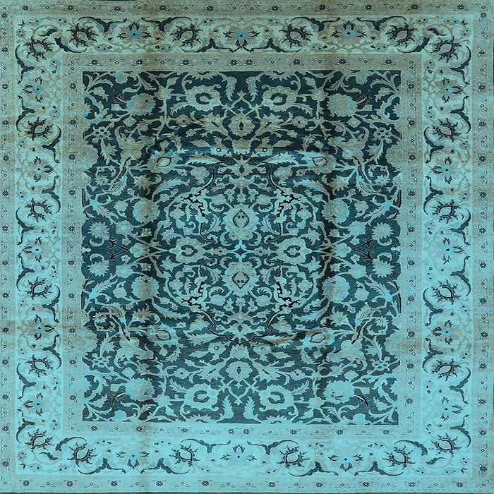 Square Machine Washable Oriental Light Blue Industrial Rug, wshurb661lblu