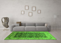 Machine Washable Oriental Green Industrial Rug, wshurb661grn