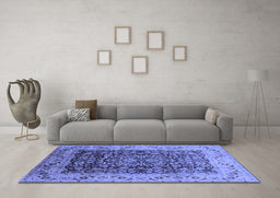 Machine Washable Oriental Blue Industrial Rug in a Living Room, wshurb661blu