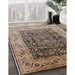 Mid-Century Modern Coffee Brown Oriental Rug in Family Room, urb661