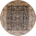 Round Machine Washable Industrial Modern Coffee Brown Rug, wshurb661