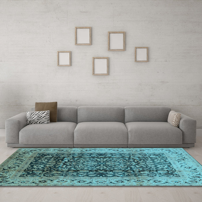 Machine Washable Oriental Light Blue Industrial Rug in a Living Room, wshurb661lblu