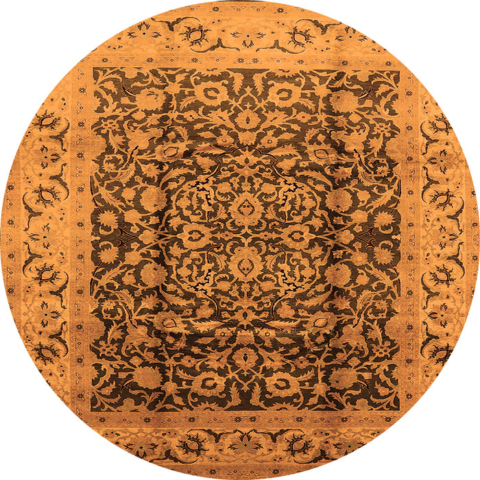 Round Machine Washable Oriental Orange Industrial Area Rugs, wshurb661org