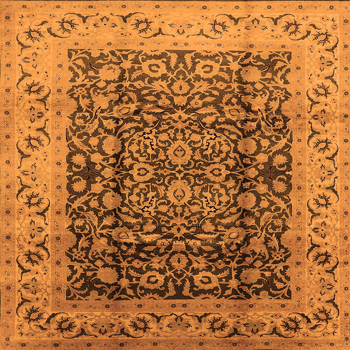 Square Machine Washable Oriental Orange Industrial Area Rugs, wshurb661org