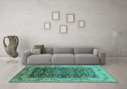 Machine Washable Oriental Turquoise Industrial Area Rugs in a Living Room,, wshurb661turq