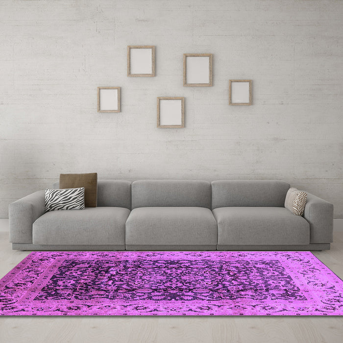 Machine Washable Oriental Purple Industrial Area Rugs in a Living Room, wshurb661pur