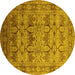 Round Machine Washable Oriental Yellow Industrial Rug, wshurb662yw