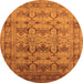 Round Machine Washable Oriental Orange Industrial Area Rugs, wshurb662org