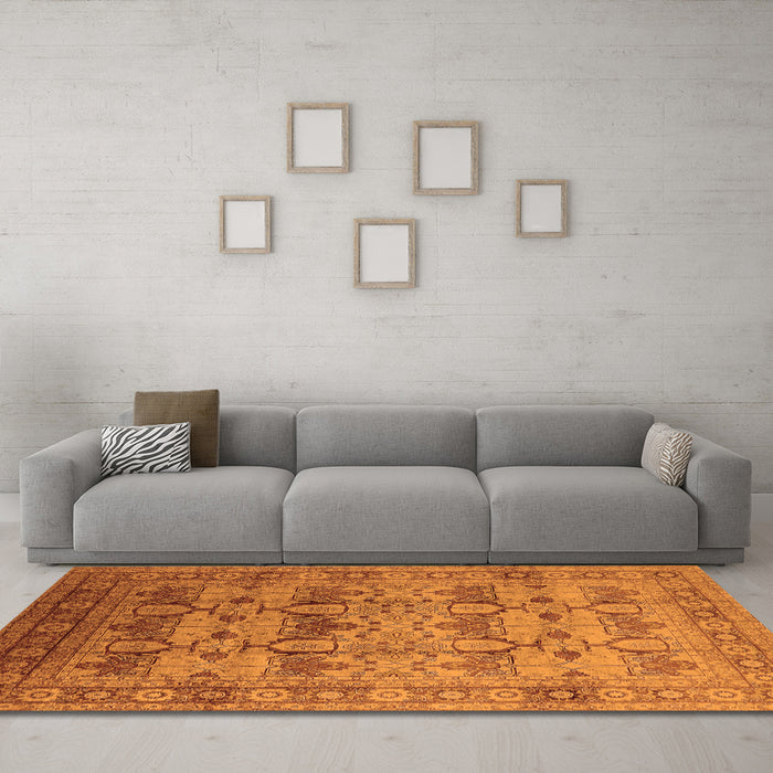 Machine Washable Oriental Orange Industrial Area Rugs in a Living Room, wshurb662org