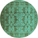 Round Machine Washable Oriental Turquoise Industrial Area Rugs, wshurb662turq