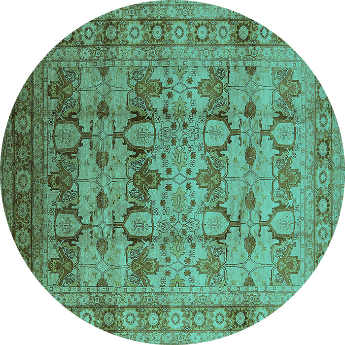 Round Oriental Turquoise Industrial Rug, urb662turq