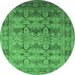 Round Machine Washable Oriental Emerald Green Industrial Area Rugs, wshurb662emgrn