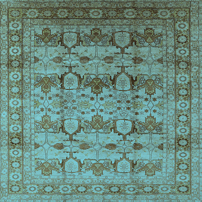 Square Machine Washable Oriental Light Blue Industrial Rug, wshurb662lblu
