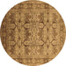 Round Machine Washable Oriental Brown Industrial Rug, wshurb662brn