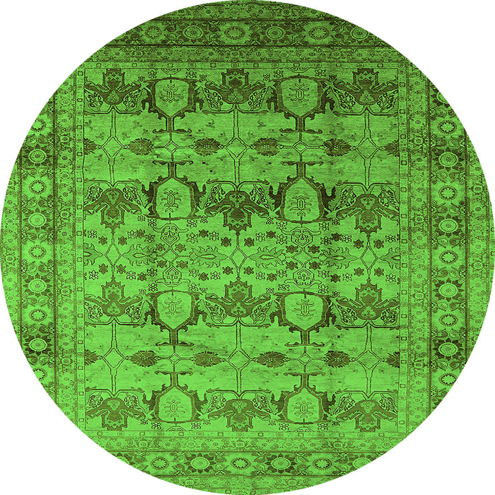 Round Machine Washable Oriental Green Industrial Area Rugs, wshurb662grn