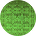 Round Machine Washable Oriental Green Industrial Area Rugs, wshurb662grn