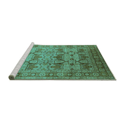 Sideview of Machine Washable Oriental Turquoise Industrial Area Rugs, wshurb662turq