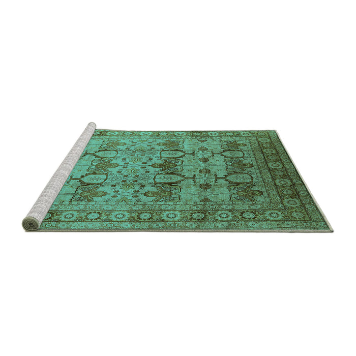 Sideview of Machine Washable Oriental Turquoise Industrial Area Rugs, wshurb662turq