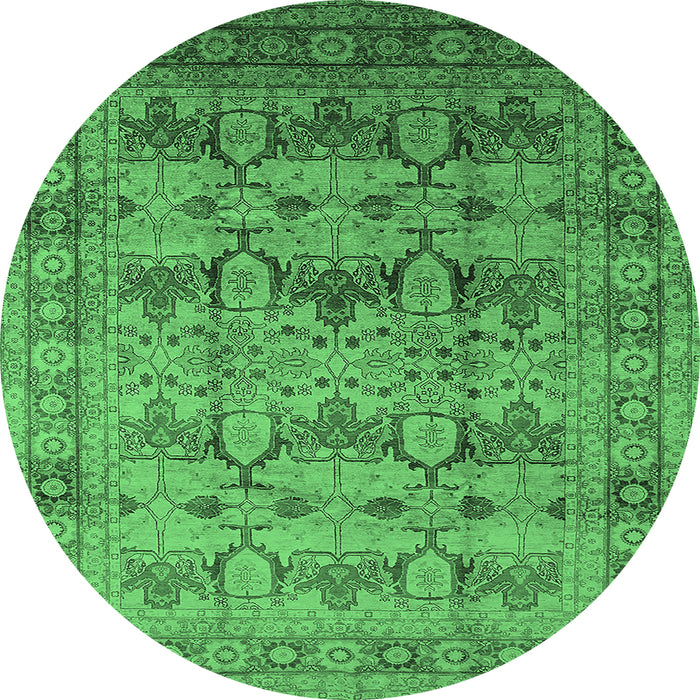 Round Oriental Emerald Green Industrial Rug, urb662emgrn