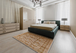 Mid-Century Modern Mahogany Brown Oriental Rug in a Bedroom, urb662