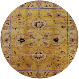 Round Mid-Century Modern Gold Oriental Rug, urb663