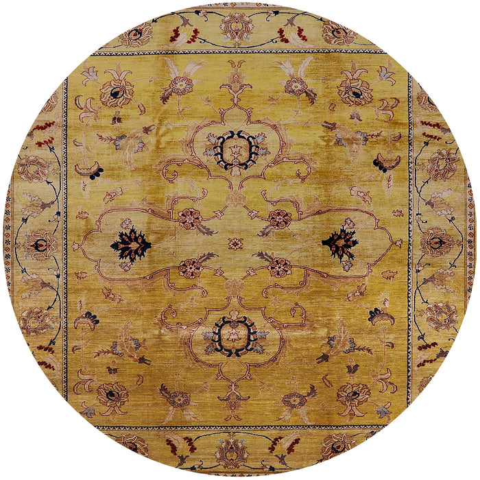 Round Mid-Century Modern Gold Oriental Rug, urb663