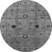 Round Machine Washable Oriental Gray Industrial Rug, wshurb663gry